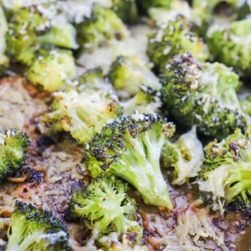 Parmesan Roasted Broccoli cooked and ready to serve