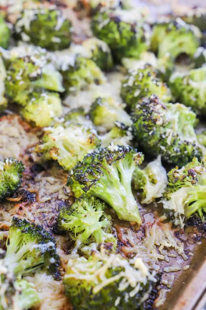 Parmesan Roasted Broccoli cooked and ready to serve