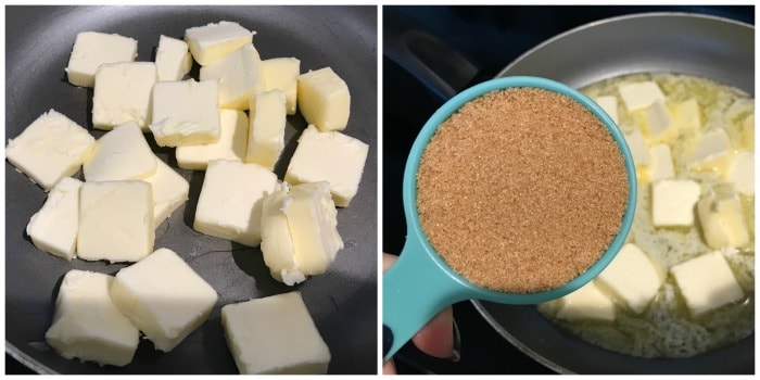 butter and sugar melting in a pot