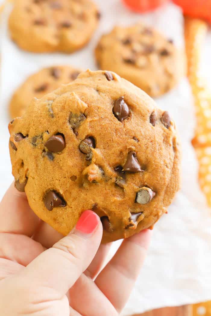 holding Pumpkin Chocolate Chip Cookies