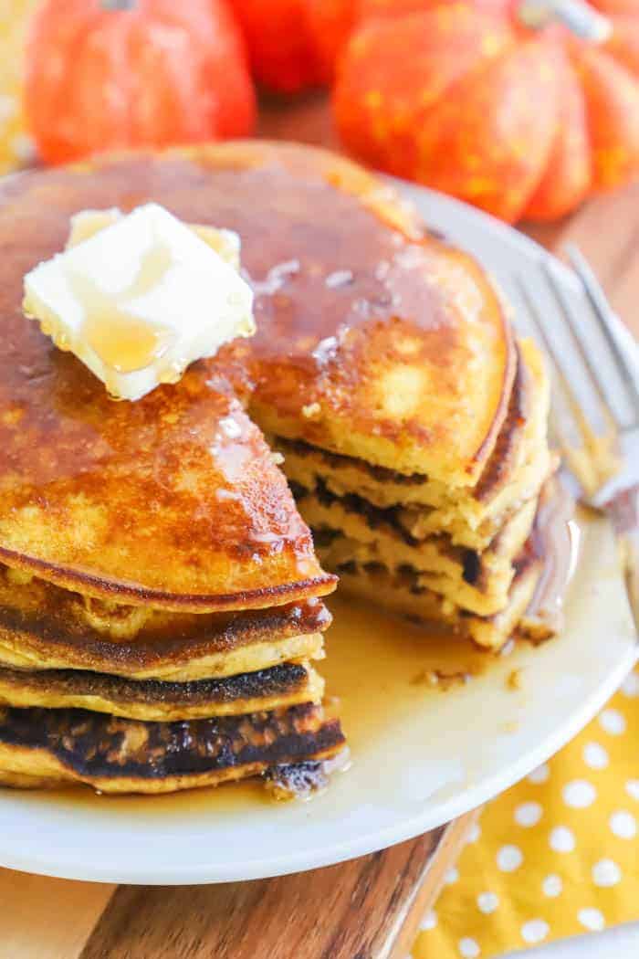 Pumpkin Pancakes on a plate with butter