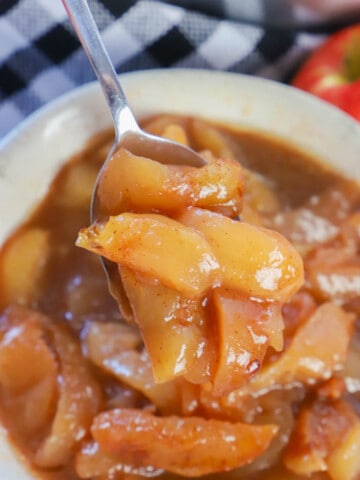 Slow Cooker Fried Apples on a spoon