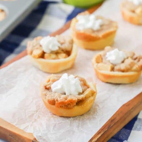 Mini Dutch Apple Pie on a wooden board