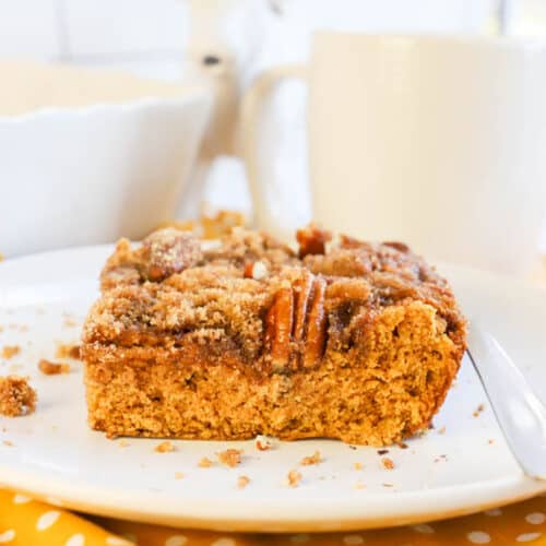 Pumpkin Spice Coffee Cake on a white plate