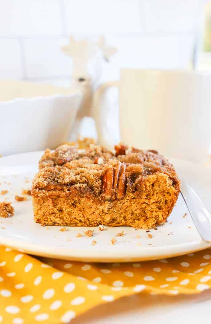 Pumpkin Spice Coffee Cake on a white plate