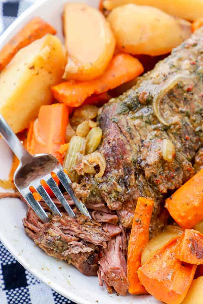 Slow Cooker Pot Roast with a fork
