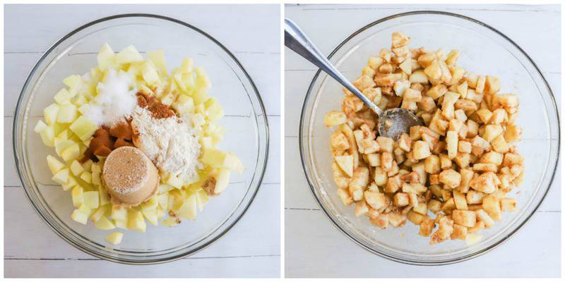 mixing ingredients with apples