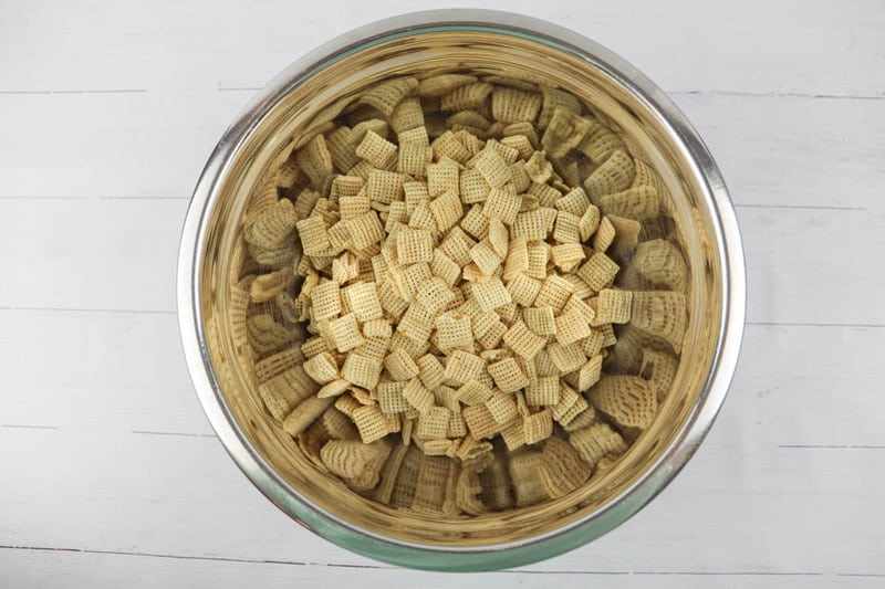 cereal in a metal mixing bowl