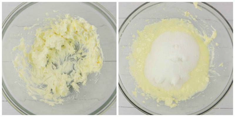 creamed butter and sugar in a mixing bowl