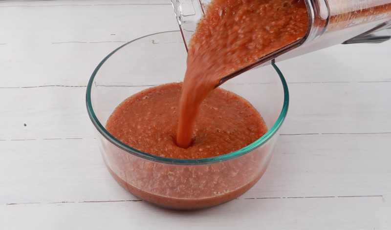 pouring salsa from blender to bowl