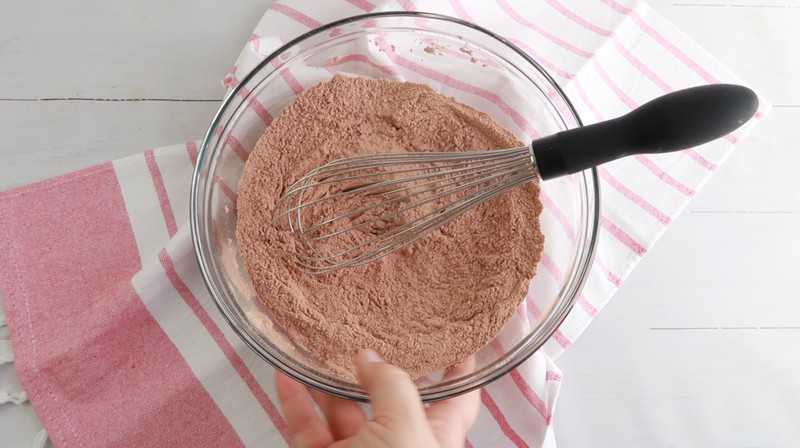 flour and cocoa powder in a mixing bowl
