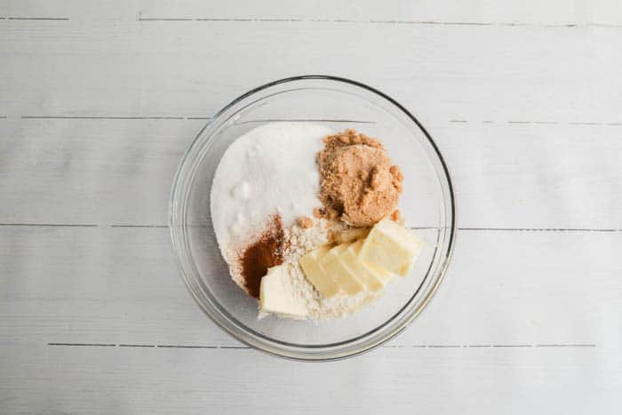 Ingredients for topping in clear bowl