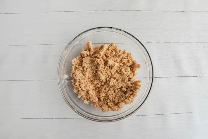 all topping ingredients mixed up in clear bowl