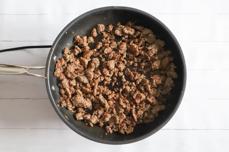 ground sausage in a skillet
