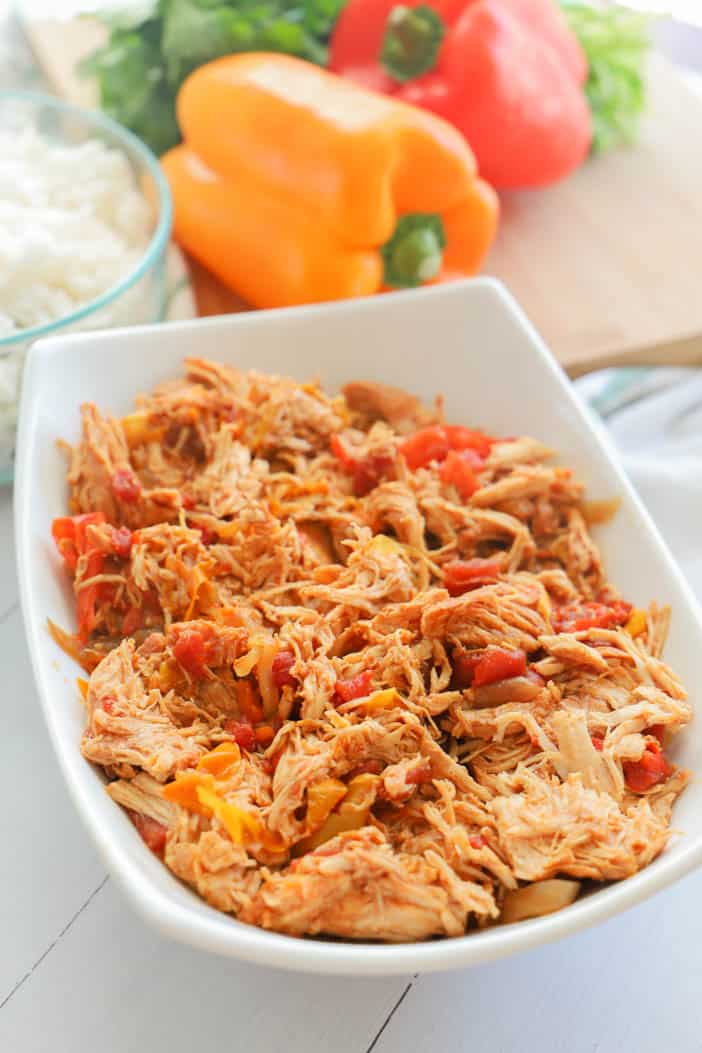 Slow Cooker Chicken Fajitas in a white bowl