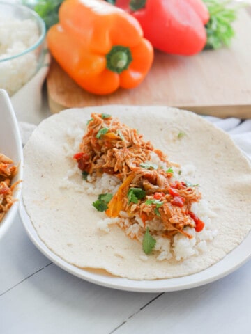 Slow Cooker Chicken Fajitas on tortillas