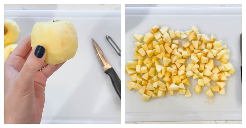 dicing apple on a cutting board