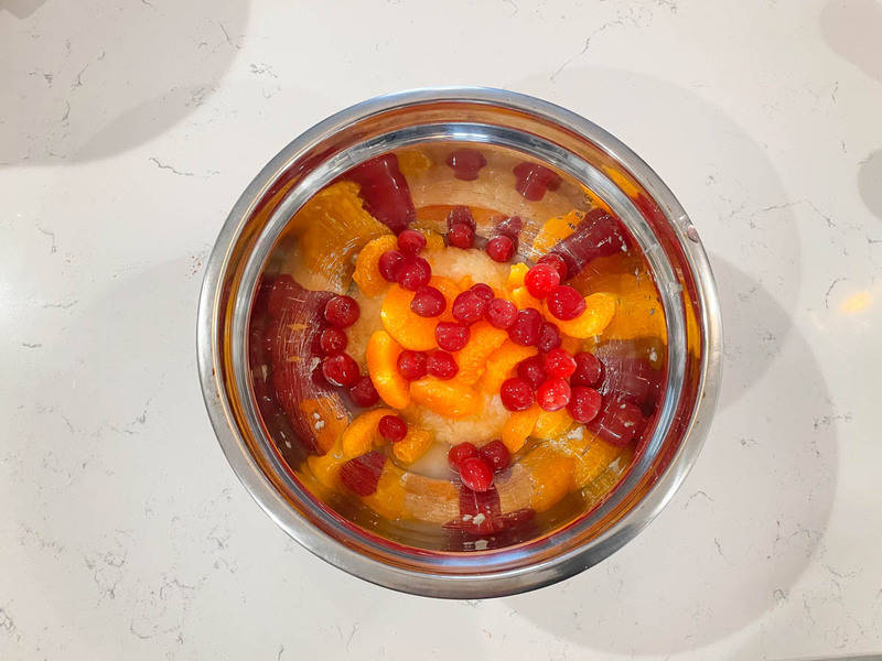 fruit for ambrosia in a metal bowl