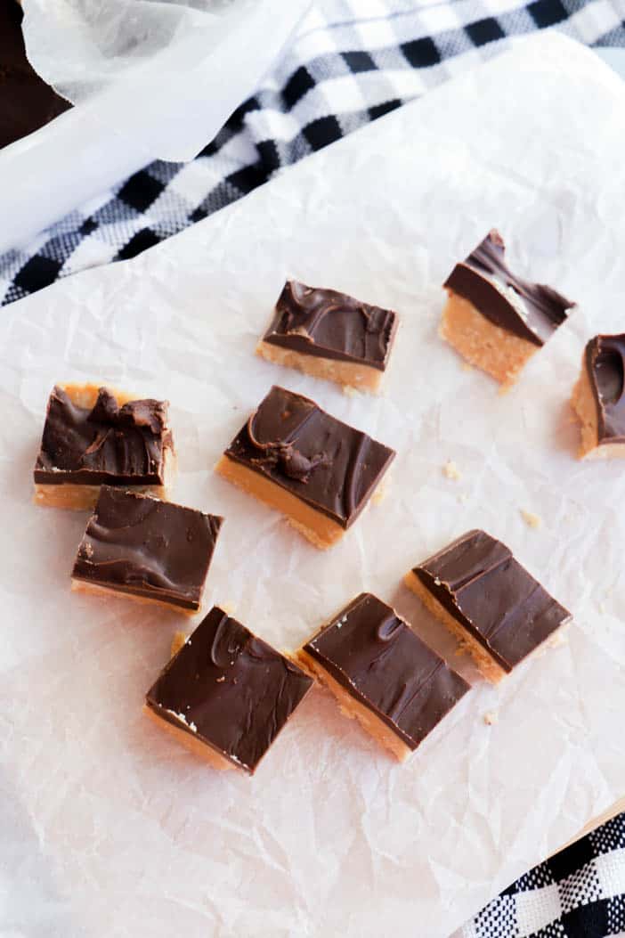 fudge sliced on a cutting board