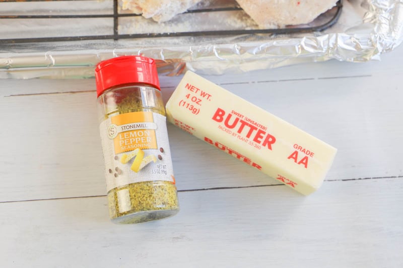 Butter and Lemon Pepper Seasoning on table.