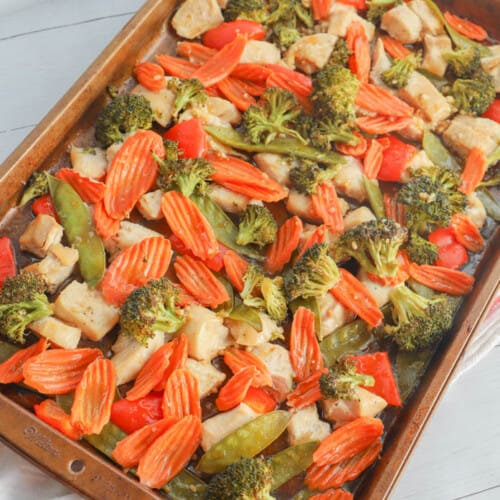 Sheet Pan Teriyaki Chicken and Vegetables on the pan