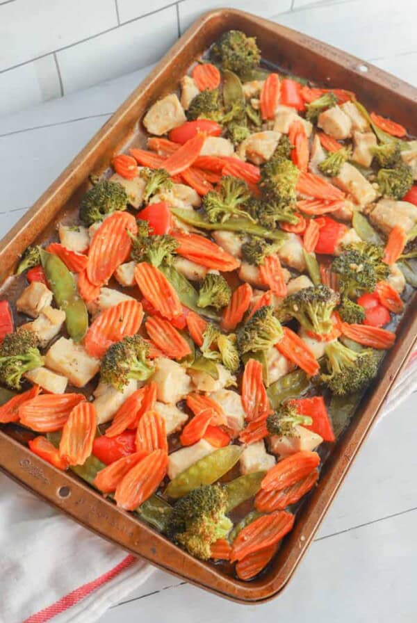 Sheet Pan Teriyaki Chicken and Vegetables on the pan