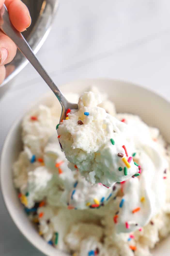 Snow Ice Cream on a silver spoon