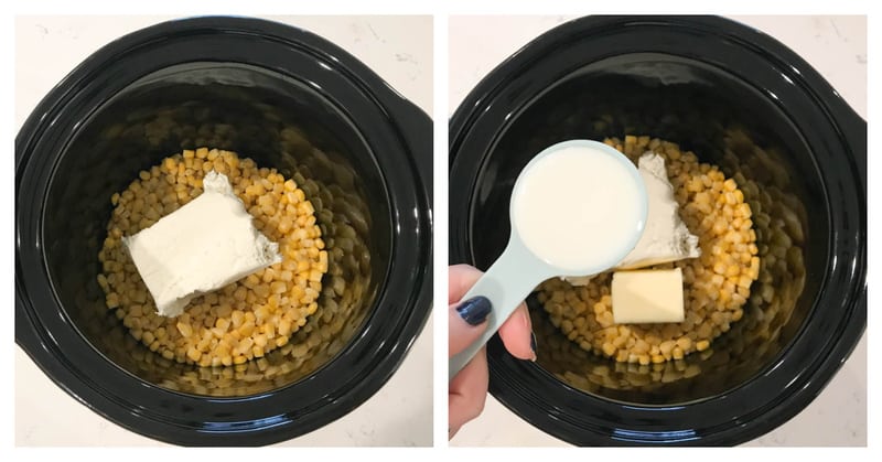 adding ingredients to the slow cooker