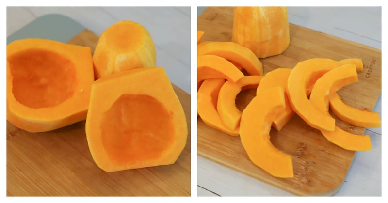 Prepping the butternut squash for roasting