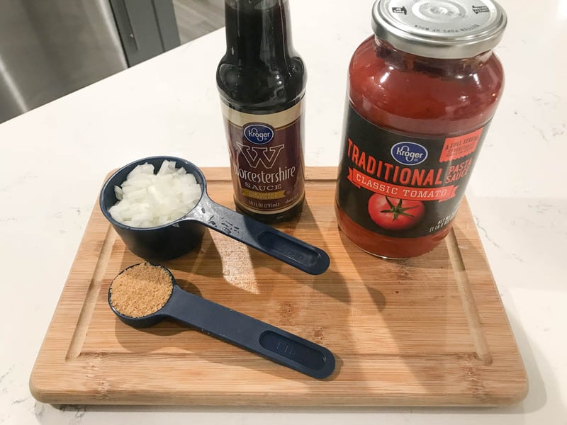 ingredients on cutting board for sloppy joes