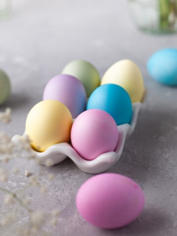 Dyed eggs in a egg carton