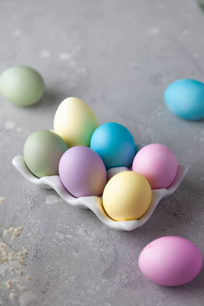 colorful eggs in a table