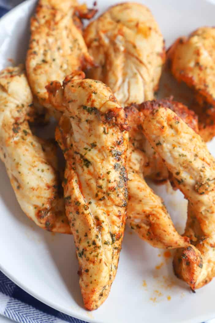 Air Fryer Chicken Tenderloins on a white plate