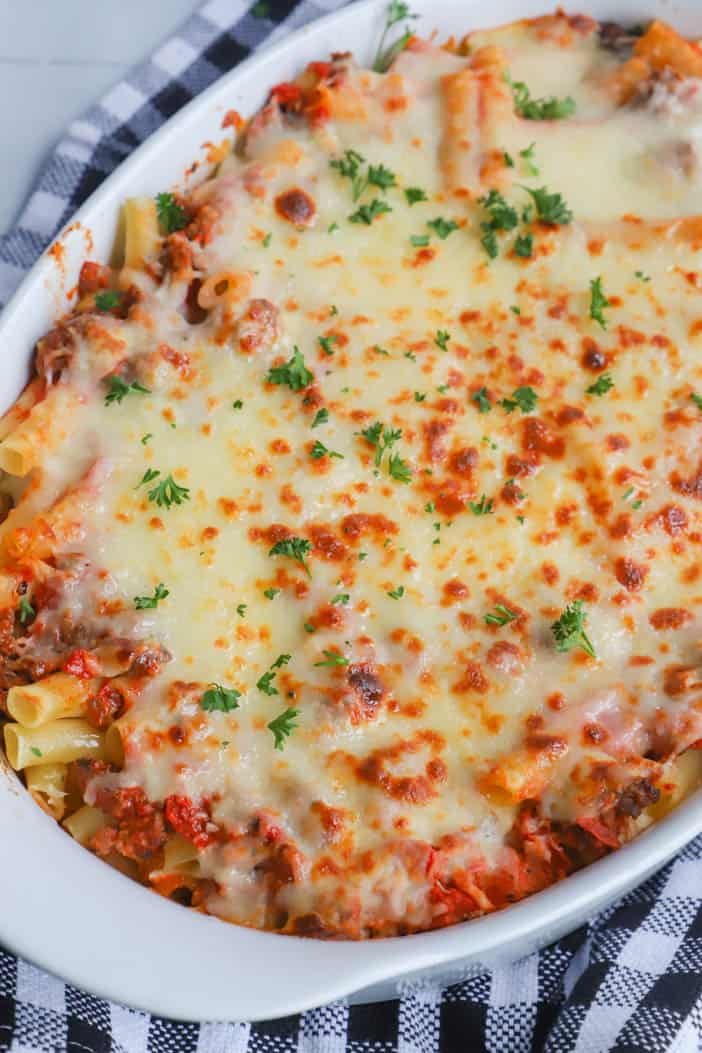 Baked Ziti in a casserole dish