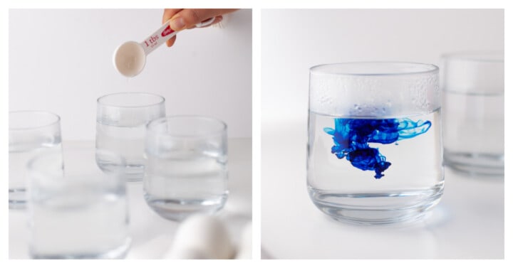 adding ingredients to the glasses and cups