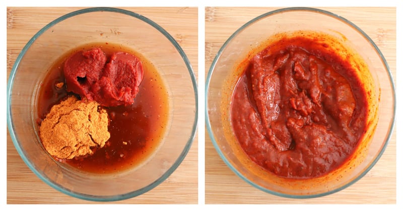 mixing tomato paste