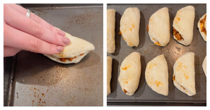 folding biscuits and placing on baking sheet