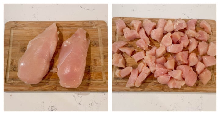 Chicken Breasts being diced for soup