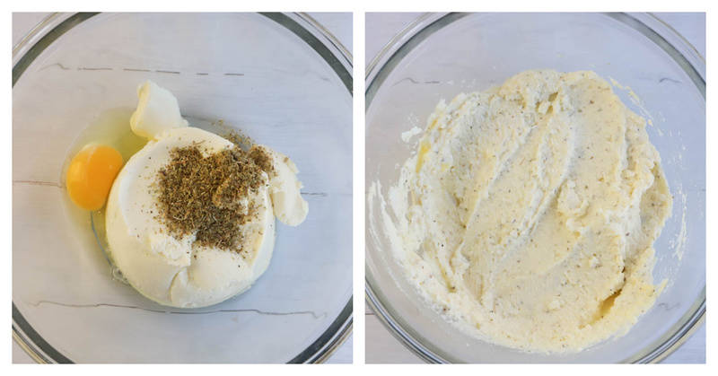 cheese and egg in a bowl being mixed