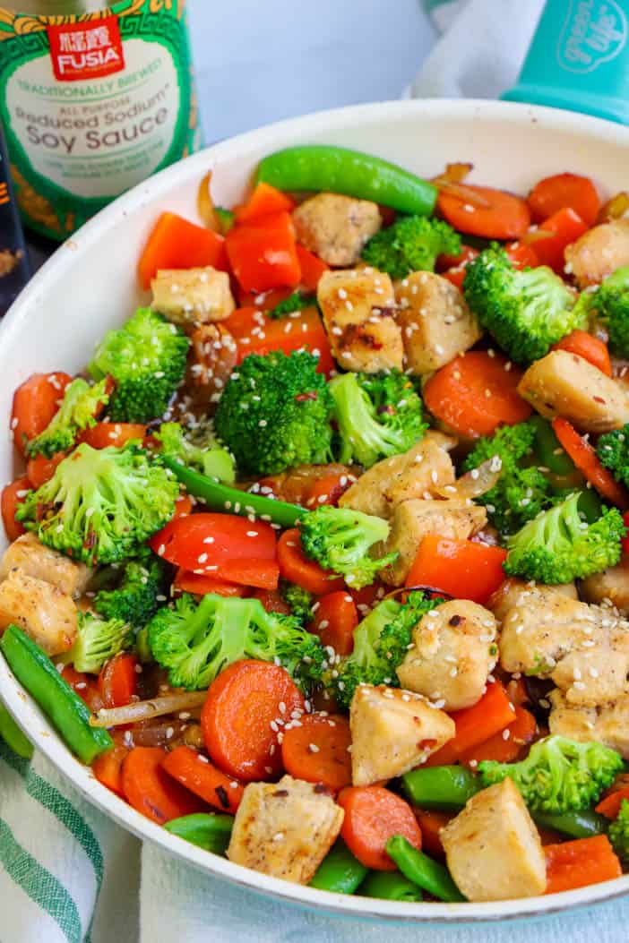 Chicken Stir Fry topped with sesame seeds