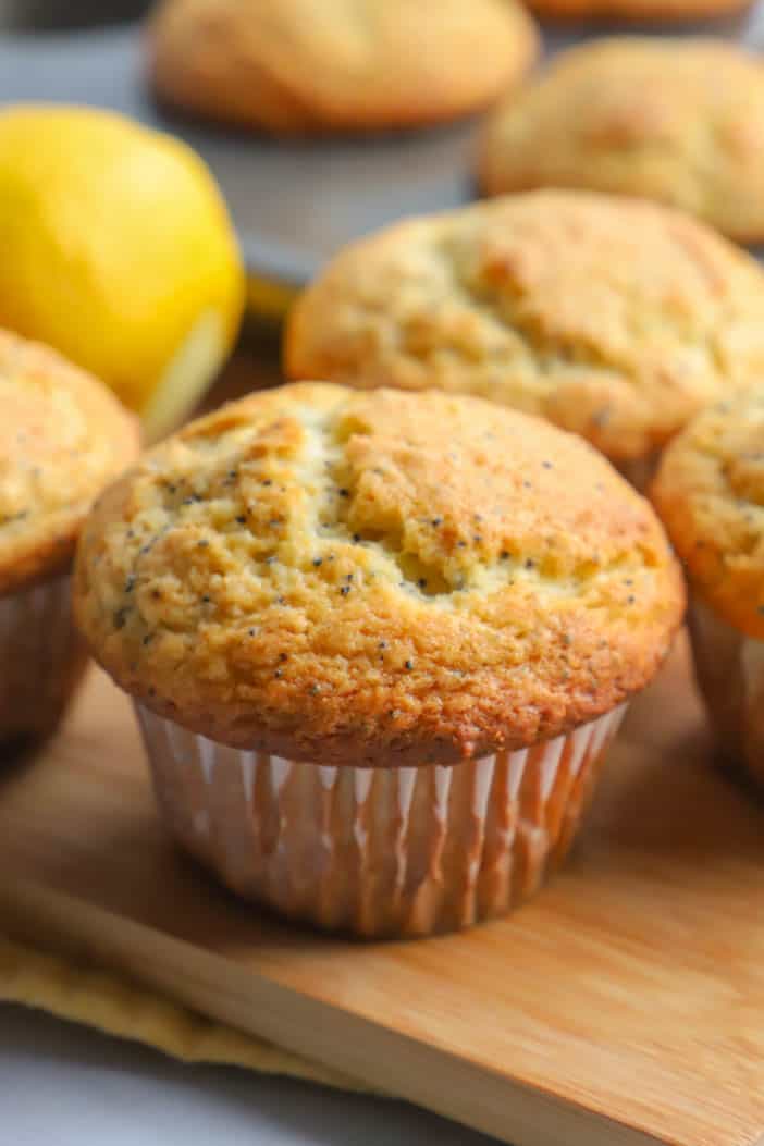 Lemon Poppy Seed Muffins in a cutting board