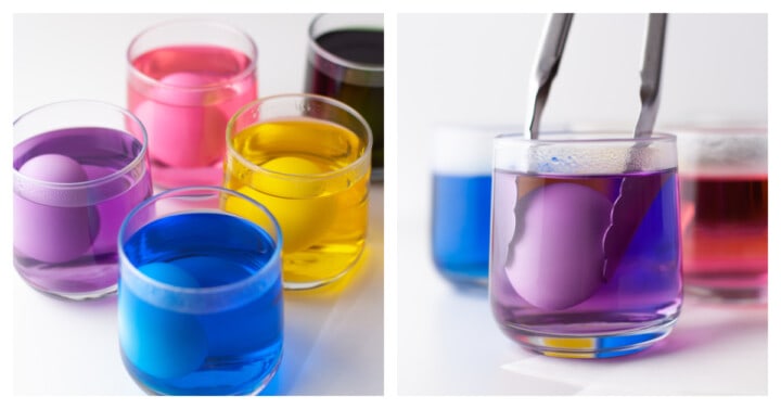 placing egg into the cup with dye