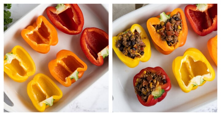 adding stuffing to the peppers