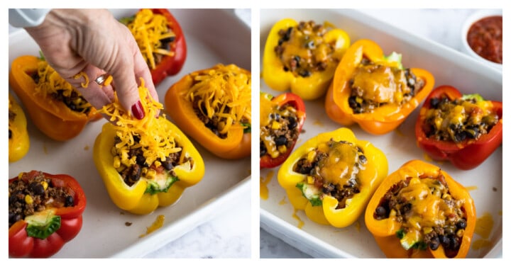 topping peppers with cheese