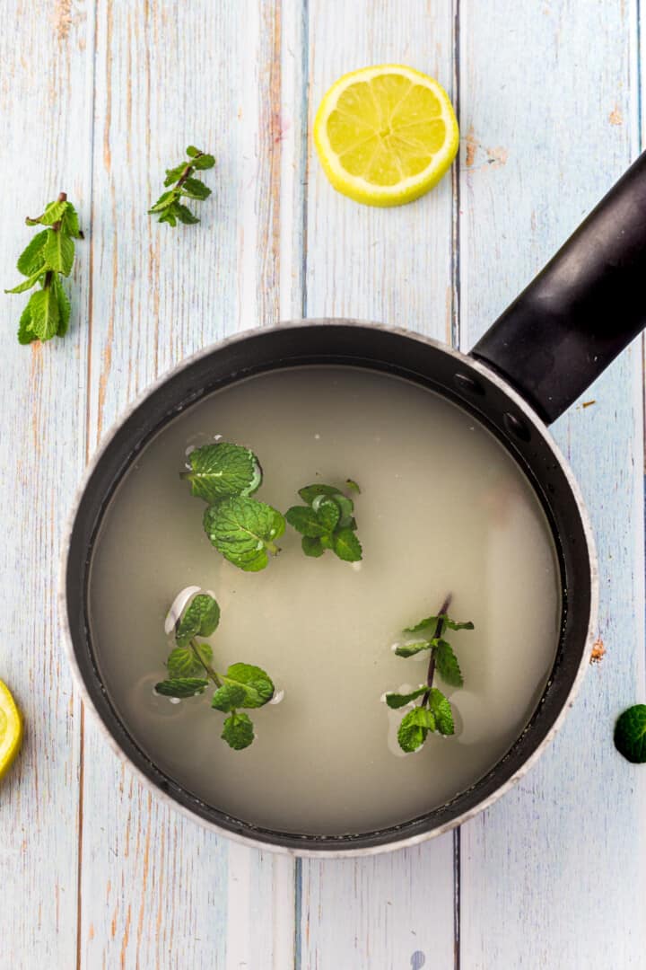 water and mint in a pot