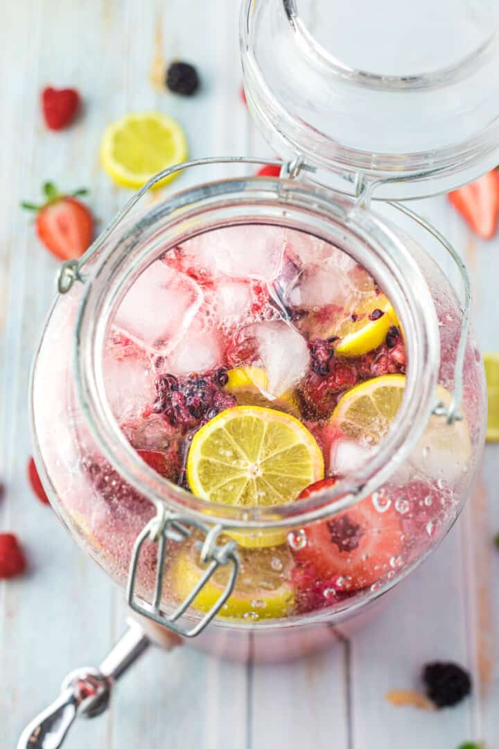 Sparkling Berry Lemonade in a pitcher