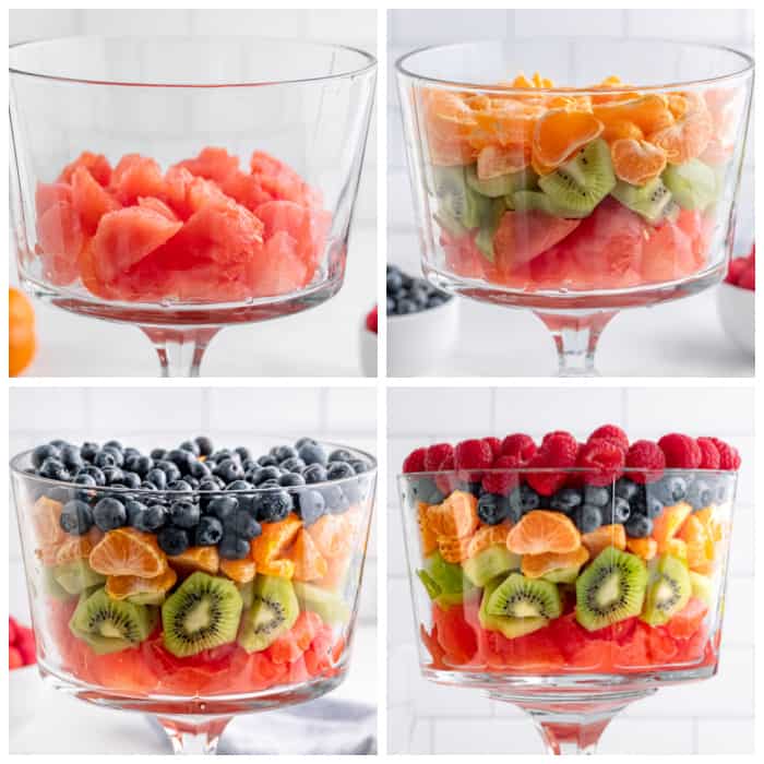 adding fruit in layers to the bowl