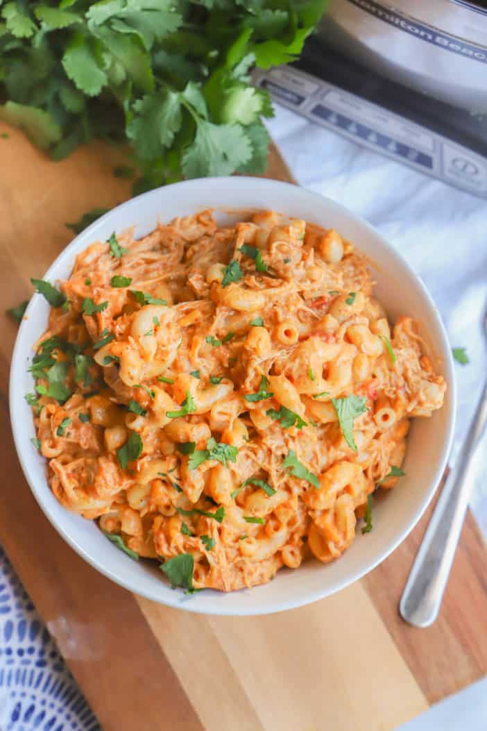 Slow Cooker Enchilada Pasta in a white bowl