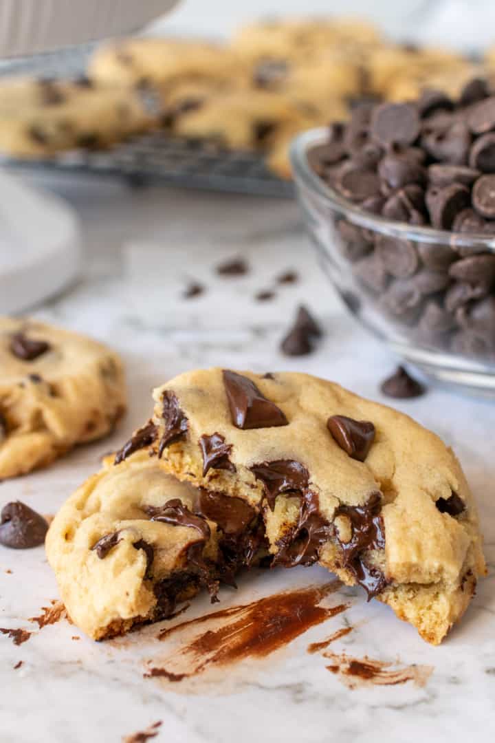 Chocolate Chip Cookies cut in half