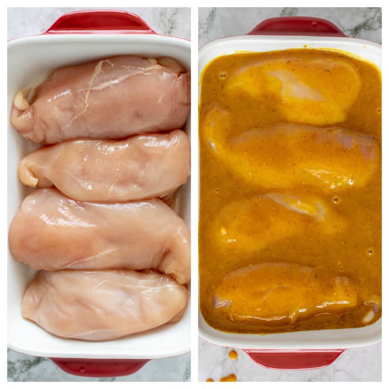 chicken in a baking dish before baking